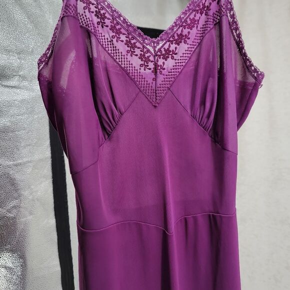 Vintage Slip Dress Upcycled Dyed Eggplant Purple with Lace and Embroidery Detail - Picture 9 of 11